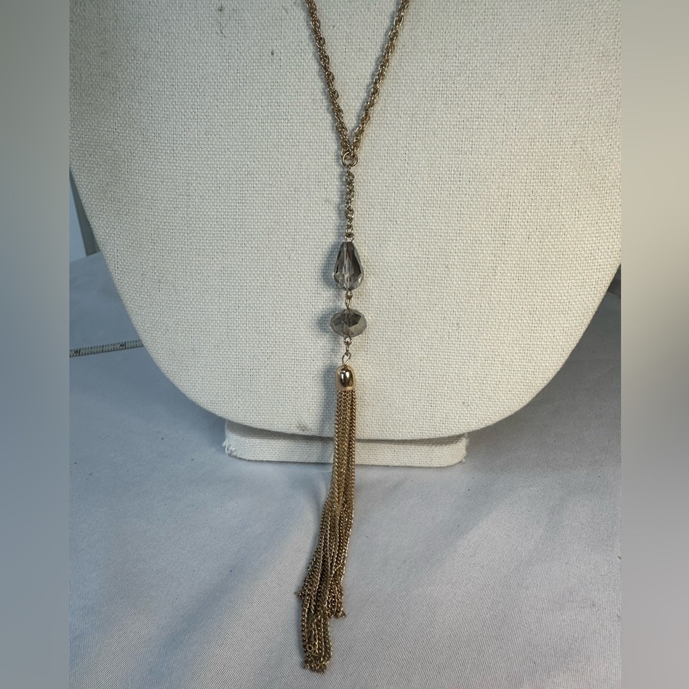 Long goldtone chain tassel necklace
